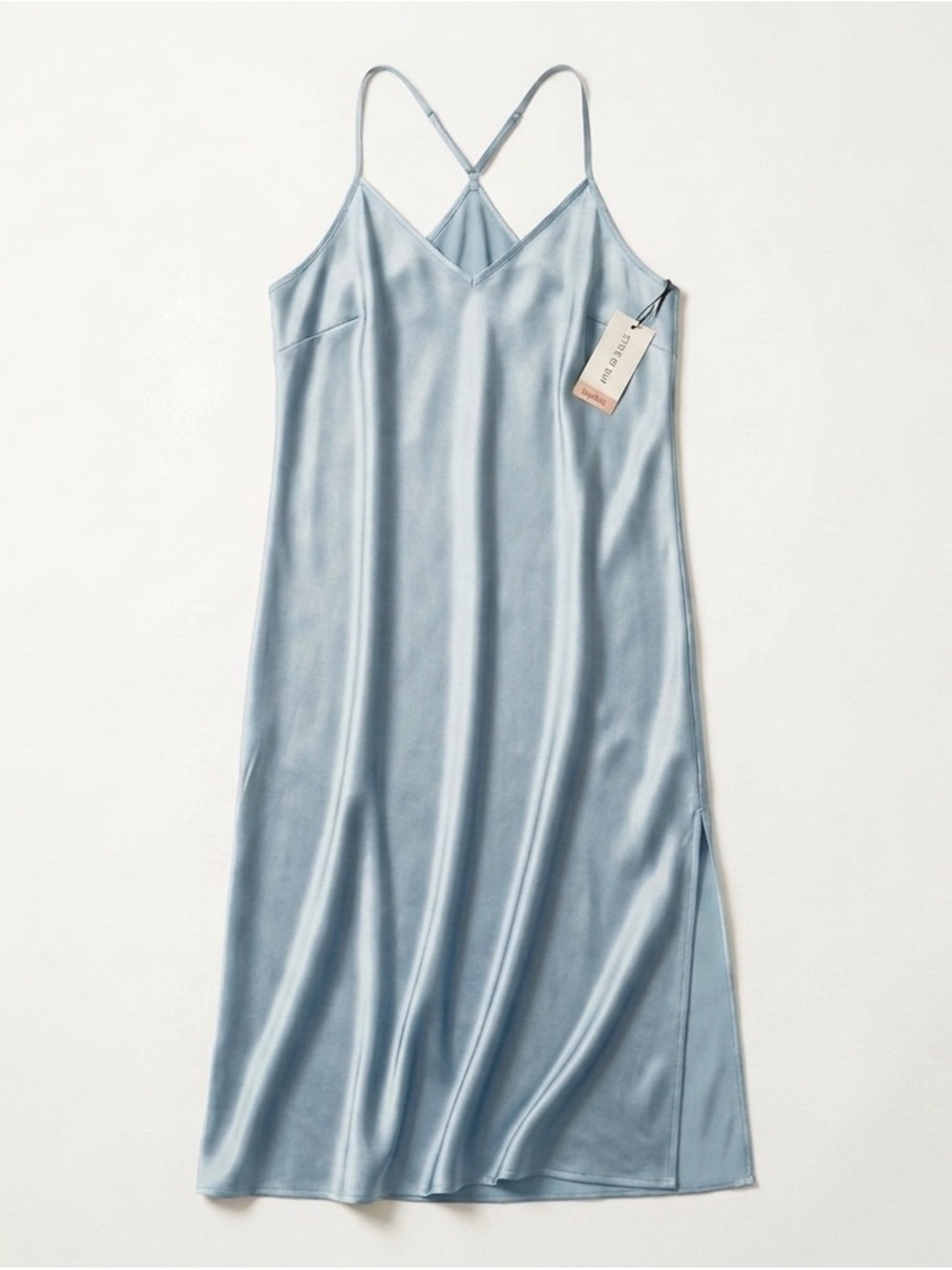 NWT Macy’s State of Day Satin Maxi Slip Nightgown Light Blue - Large